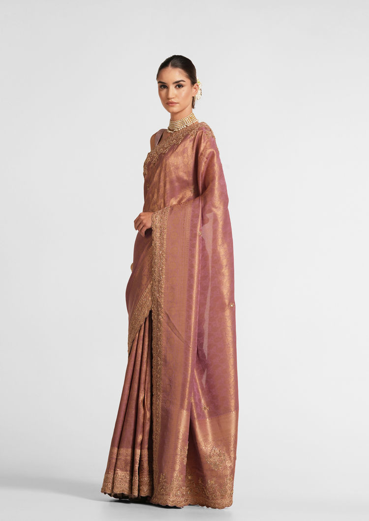 Twamev Women Festive Dusty Pink Saree
