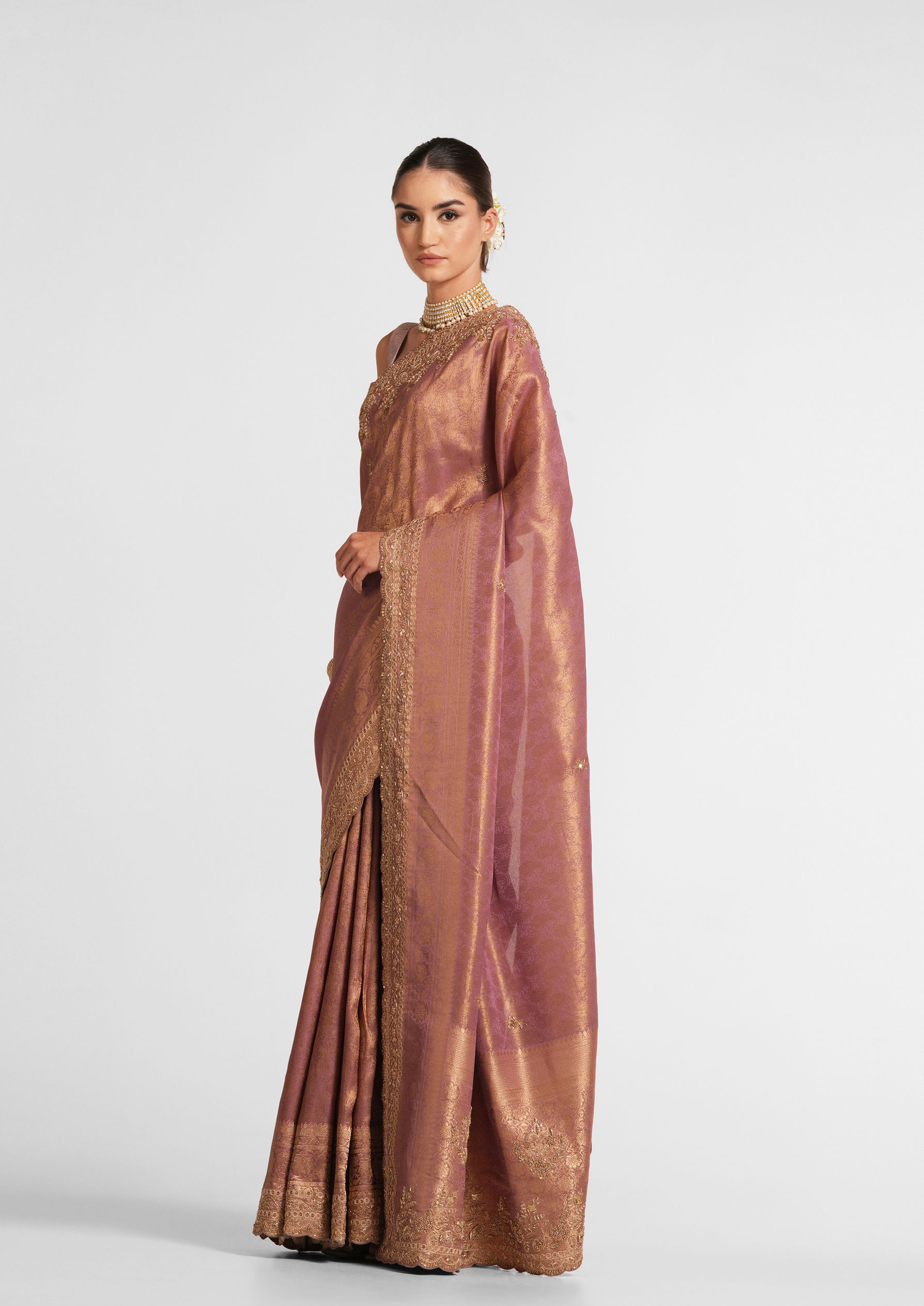 Twamev Women Festive Dusty Pink Saree