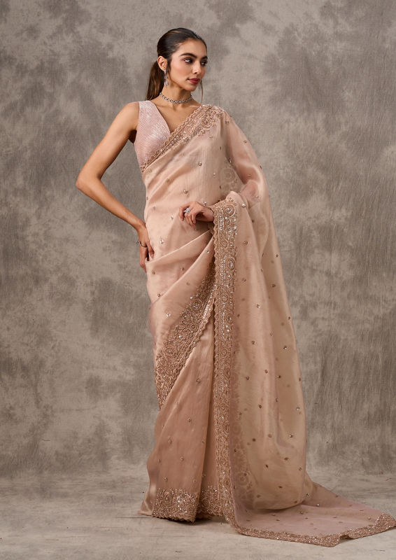 Twamev Women Elegant Cream Organza Saree