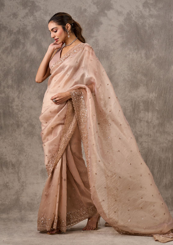 Twamev Women Elegant Cream Organza Saree