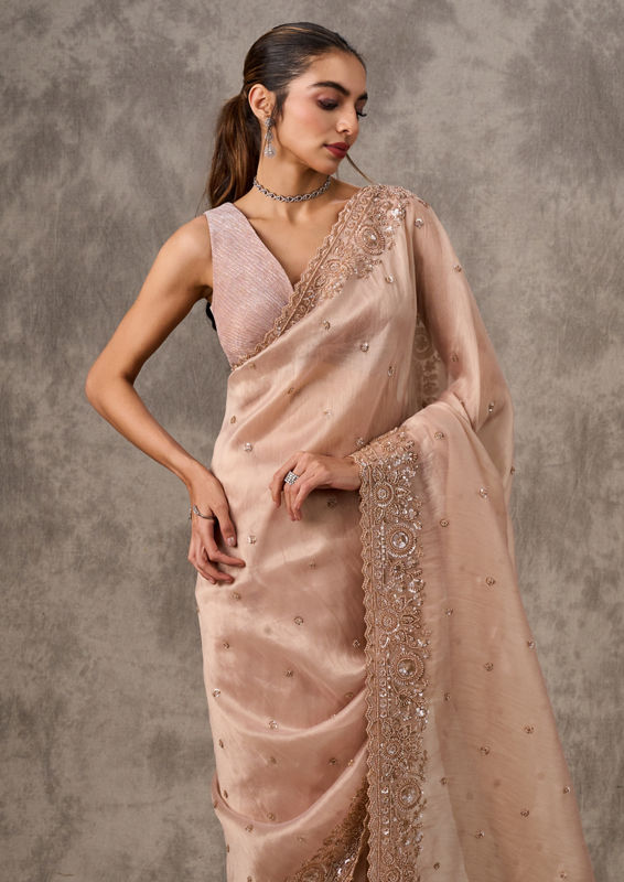 Twamev Women Elegant Cream Organza Saree