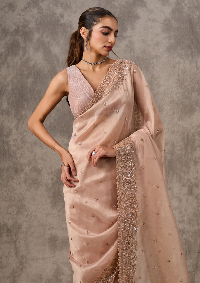 Twamev Women Elegant Cream Organza Saree