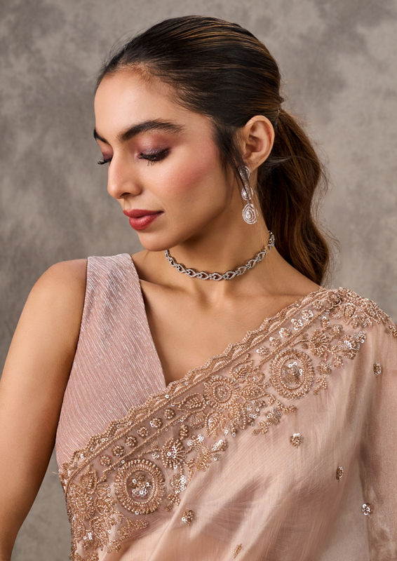 Twamev Women Elegant Cream Organza Saree