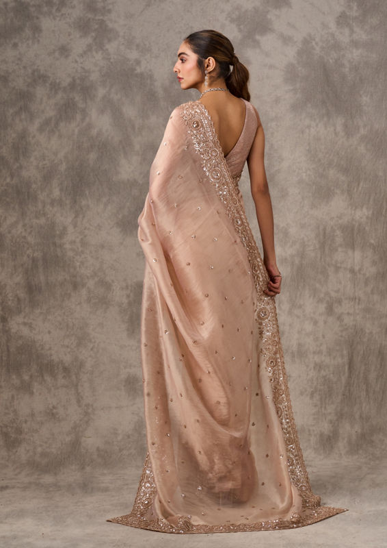 Twamev Women Elegant Cream Organza Saree