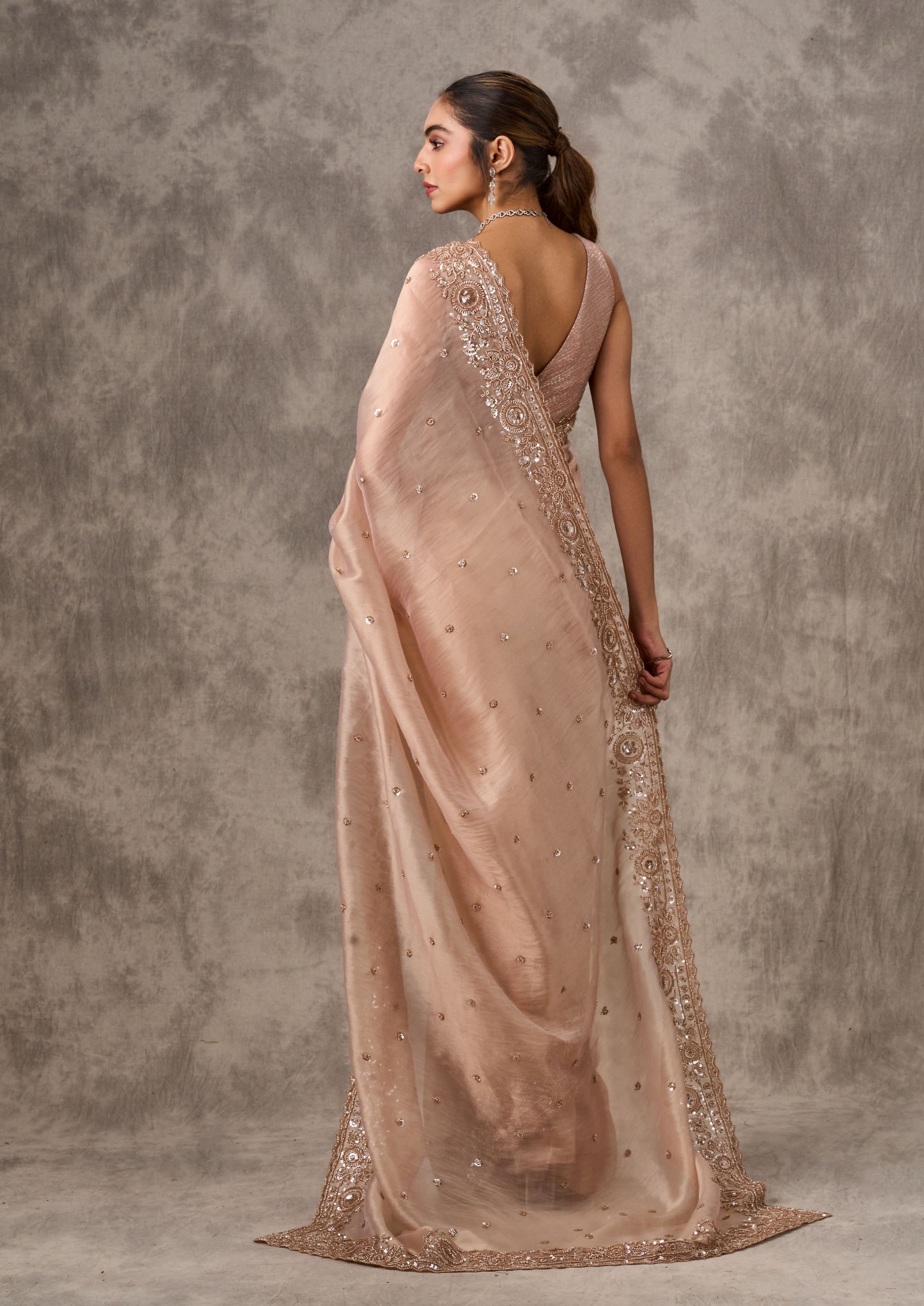 Twamev Women Elegant Cream Organza Saree