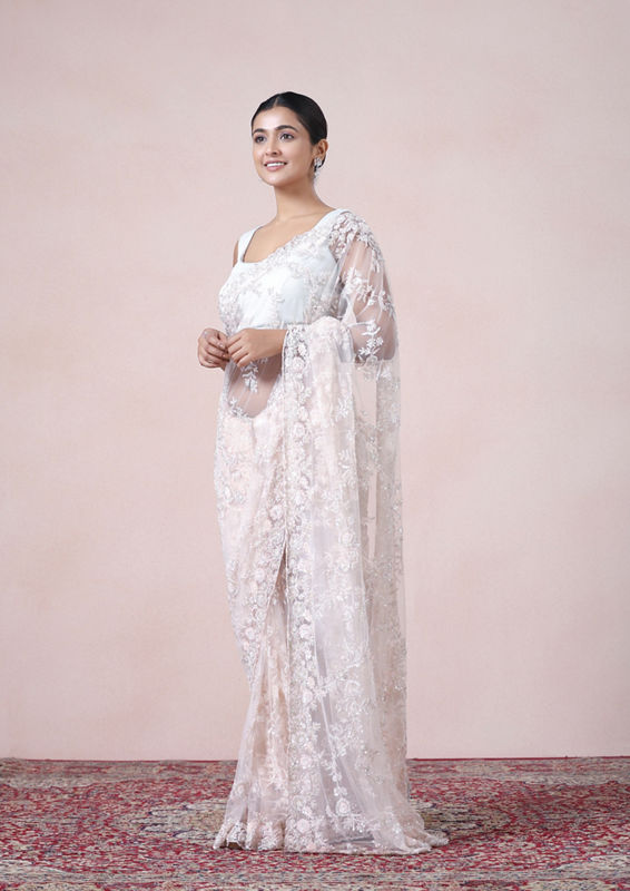 Twamev Women Dazzling Light Pink Net Saree