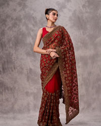 Twamev Women Garnet Radiance Net Saree