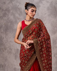 Twamev Women Garnet Radiance Net Saree