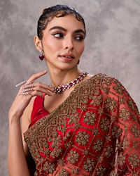 Twamev Women Garnet Radiance Net Saree