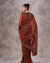 Twamev Women Garnet Radiance Net Saree