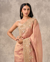 Twamev Women Peach Tissue Zardosi Paisley Embroidered Saree