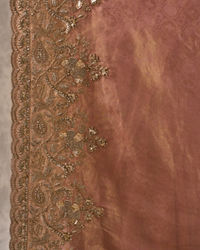 Twamev Women Peach Tissue Zardosi Paisley Embroidered Saree