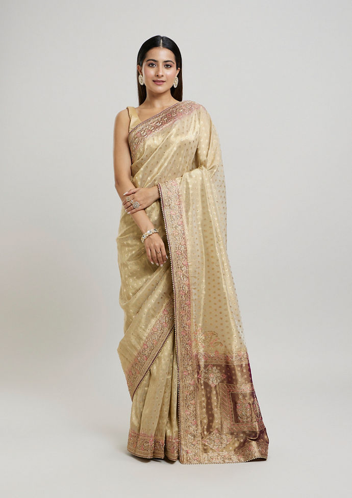 Twamev Women Purple Magic Tissue Saree