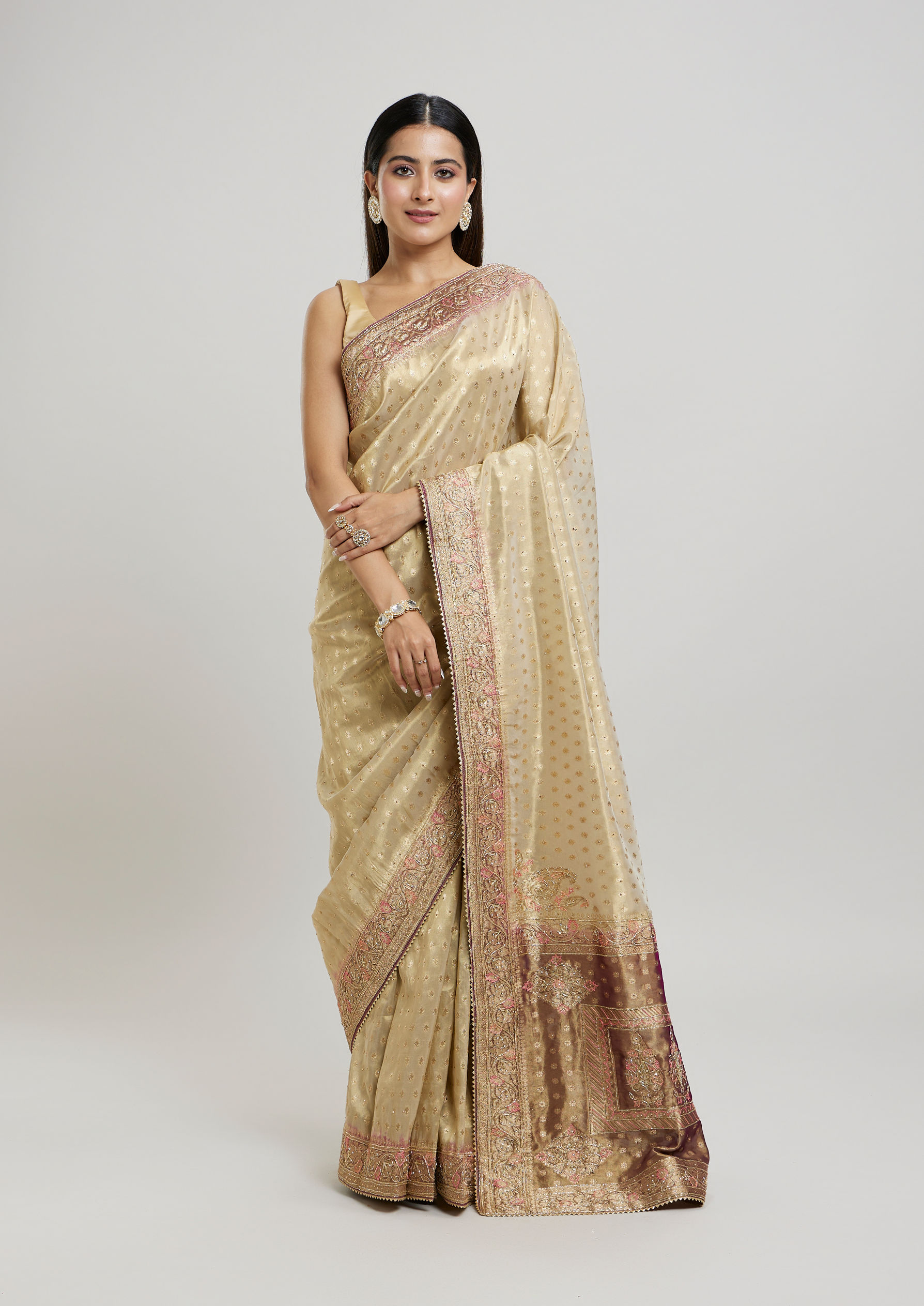 Twamev Women Purple Magic Tissue Saree