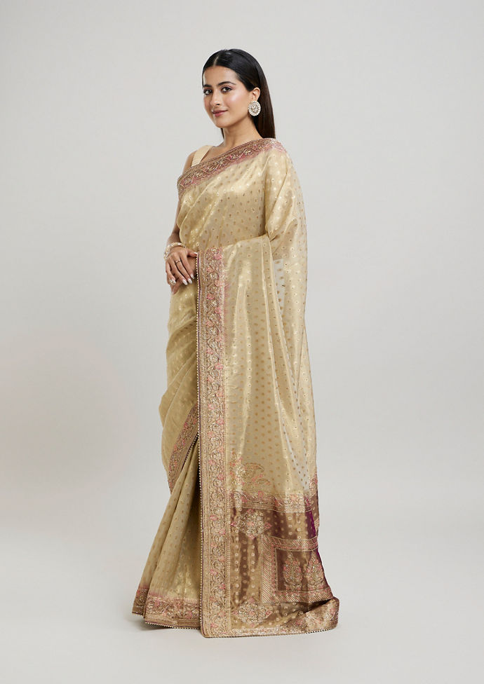 Twamev Women Purple Magic Tissue Saree