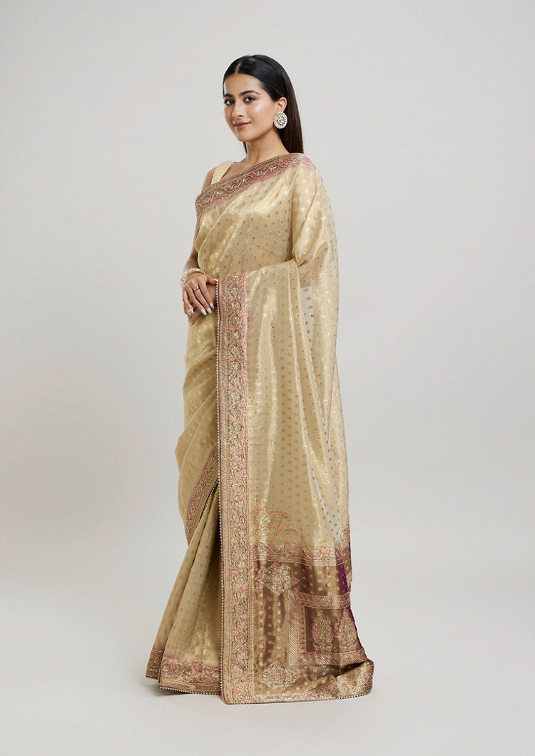 Twamev Women Purple Magic Tissue Saree