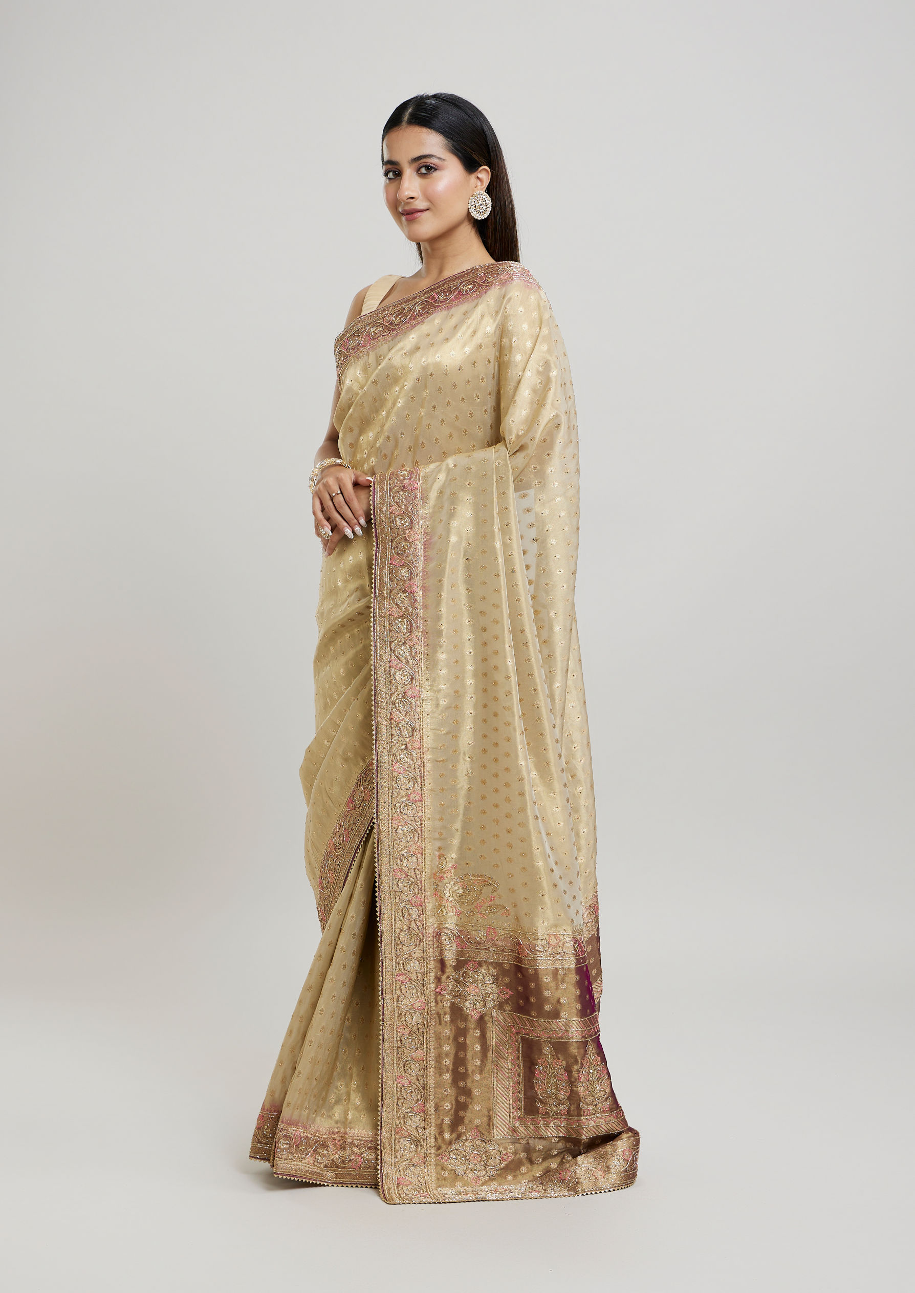 Twamev Women Purple Magic Tissue Saree
