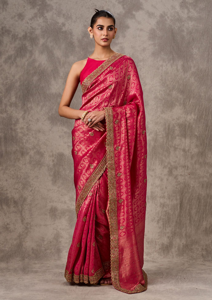 Twamev Women Twirl in Rani Pink Elegance Saree