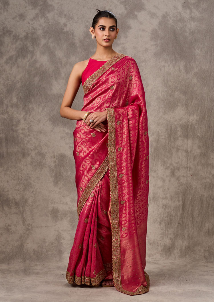 Twamev Women Twirl in Rani Pink Elegance Saree
