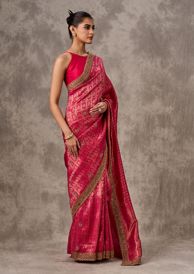 Twamev Women Twirl in Rani Pink Elegance Saree