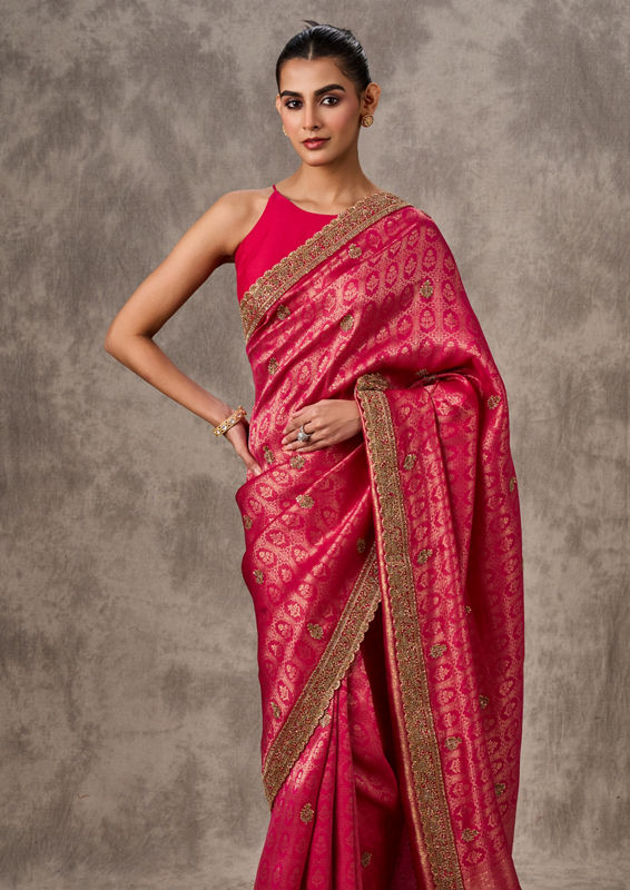 Twamev Women Twirl in Rani Pink Elegance Saree