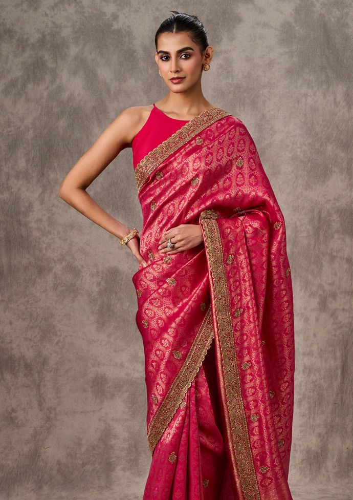 Twamev Women Twirl in Rani Pink Elegance Saree