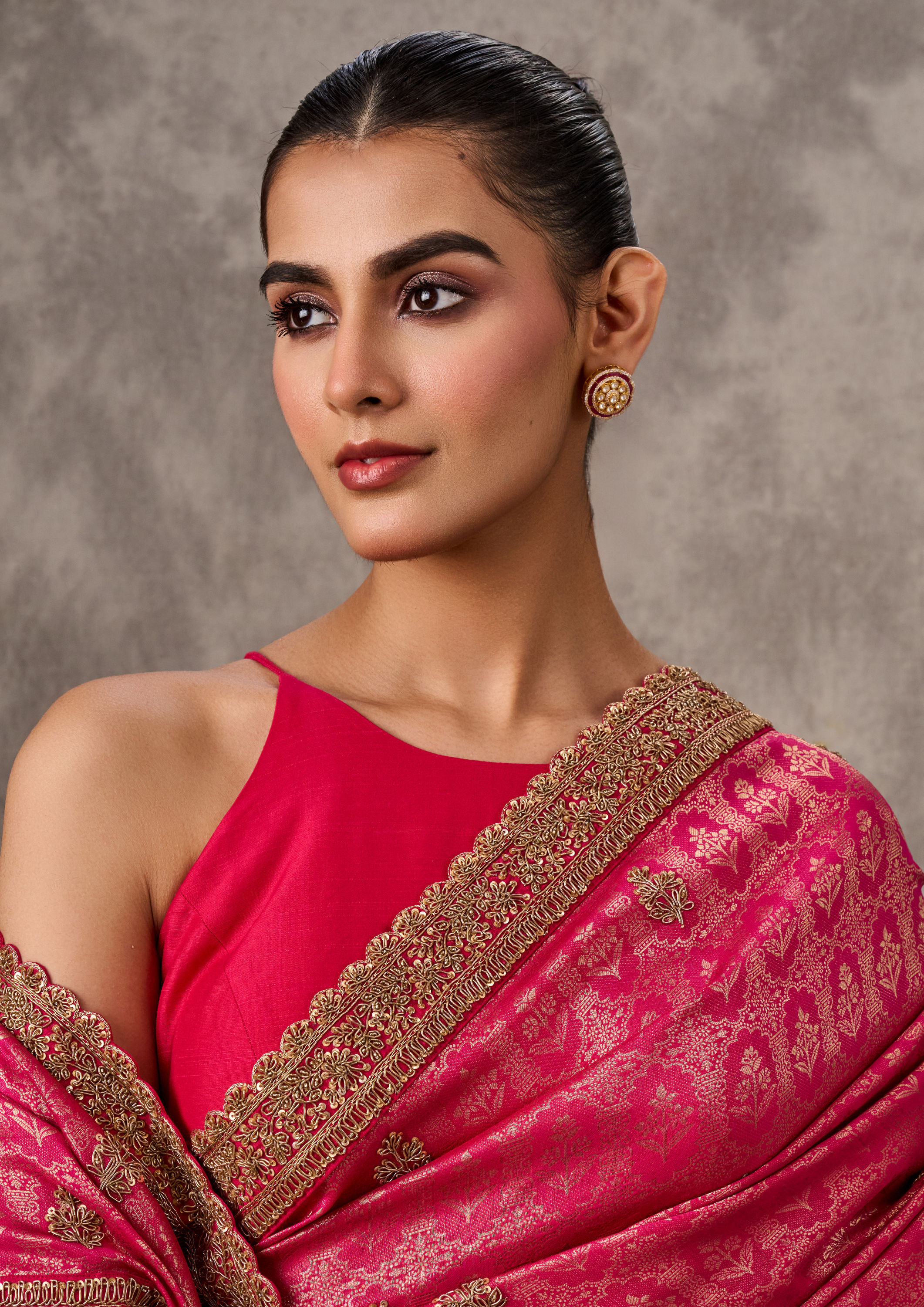 Twamev Women Twirl in Rani Pink Elegance Saree