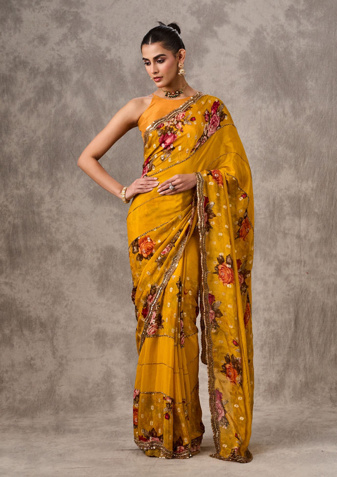 Twamev Women Sublime Mustard Yellow Saree