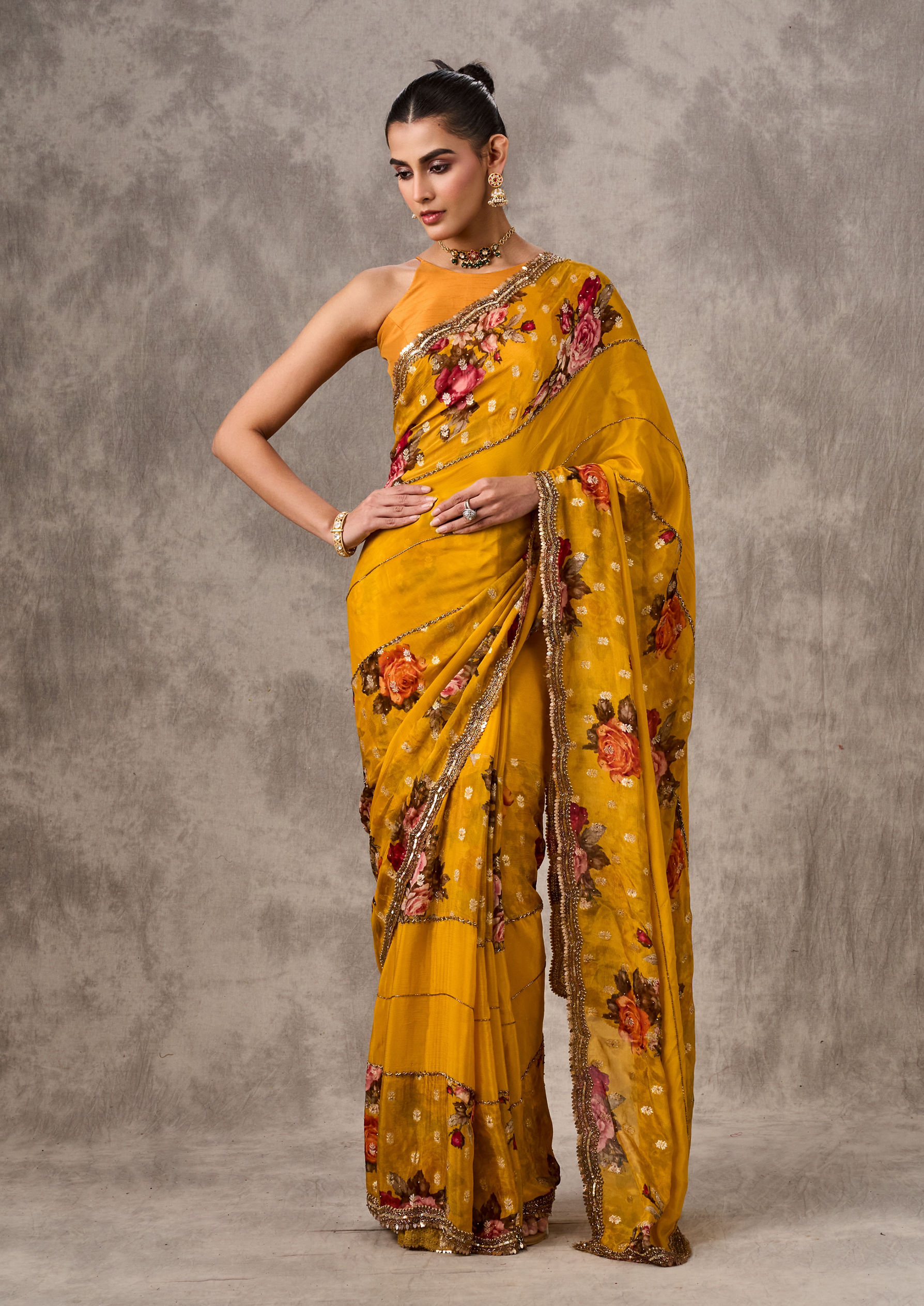 Twamev Women Sublime Mustard Yellow Saree