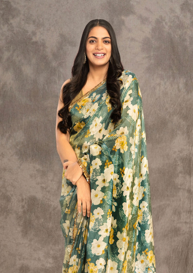 Twamev Women Light Blue Tissue Elegance Saree