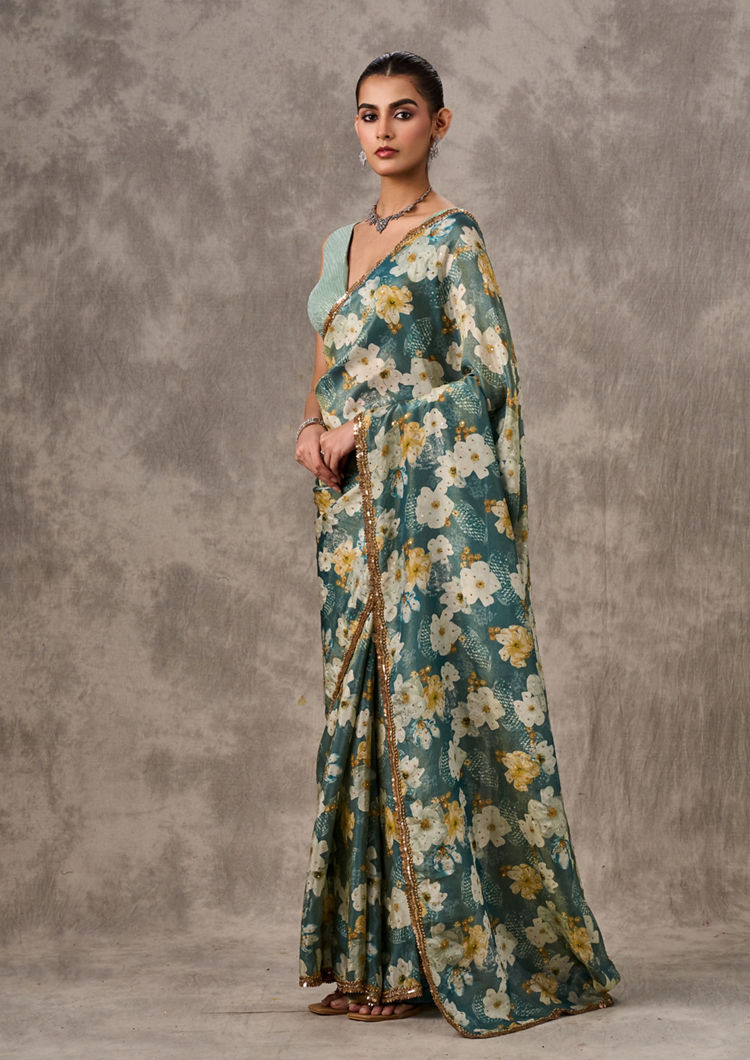 Twamev Women Light Blue Tissue Elegance Saree