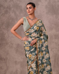 Twamev Women Light Blue Tissue Elegance Saree