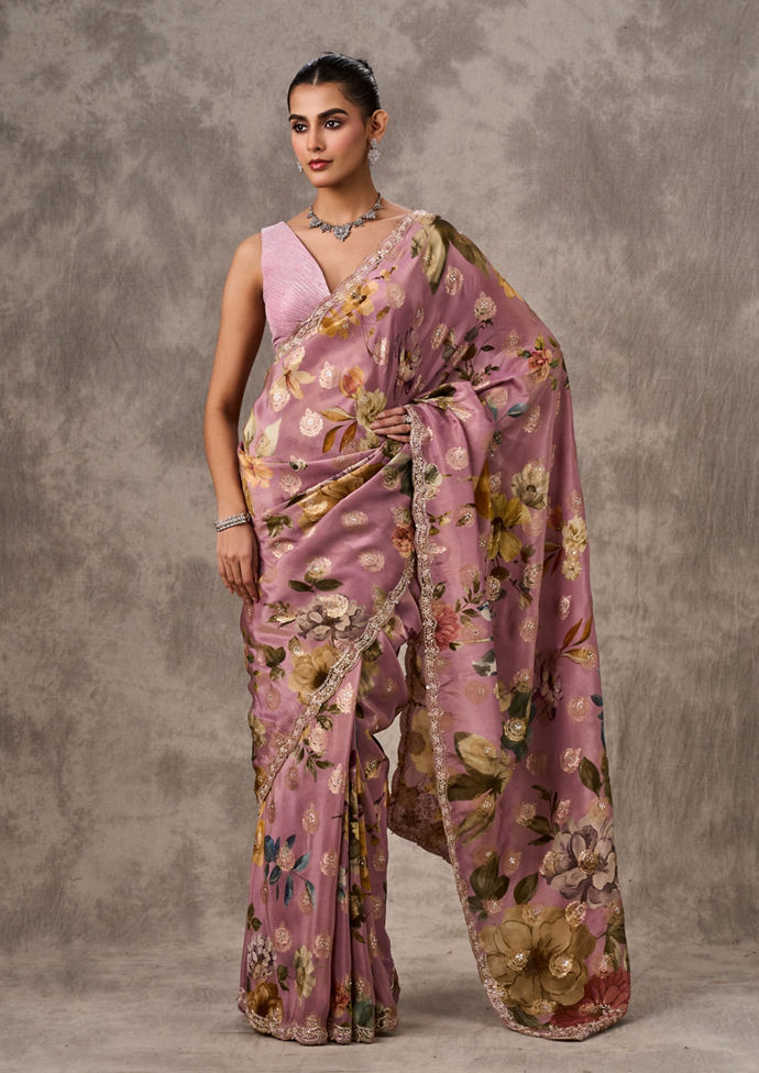 Twamev Women Purple Tissue Enchantment Saree