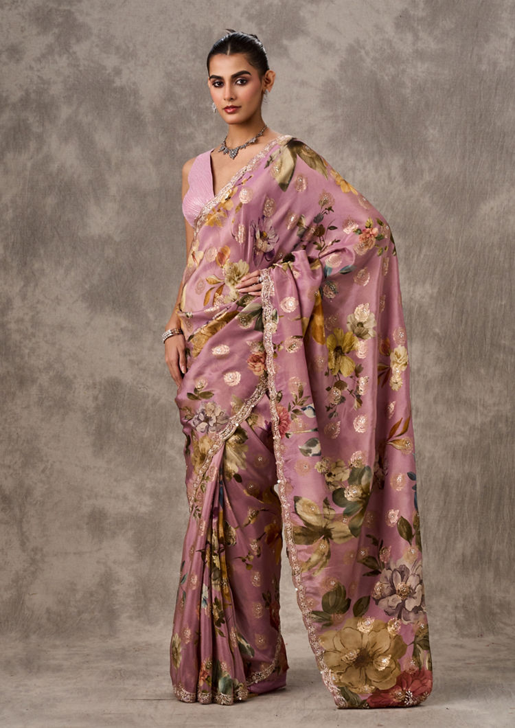 Twamev Women Purple Tissue Enchantment Saree
