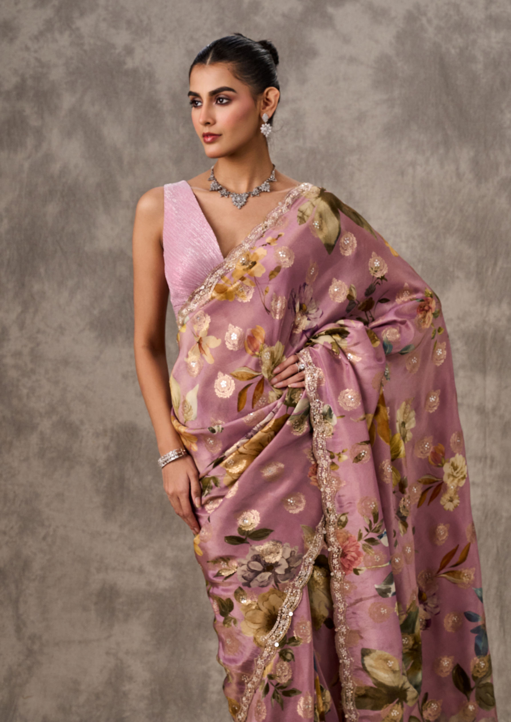 Twamev Women Purple Tissue Enchantment Saree