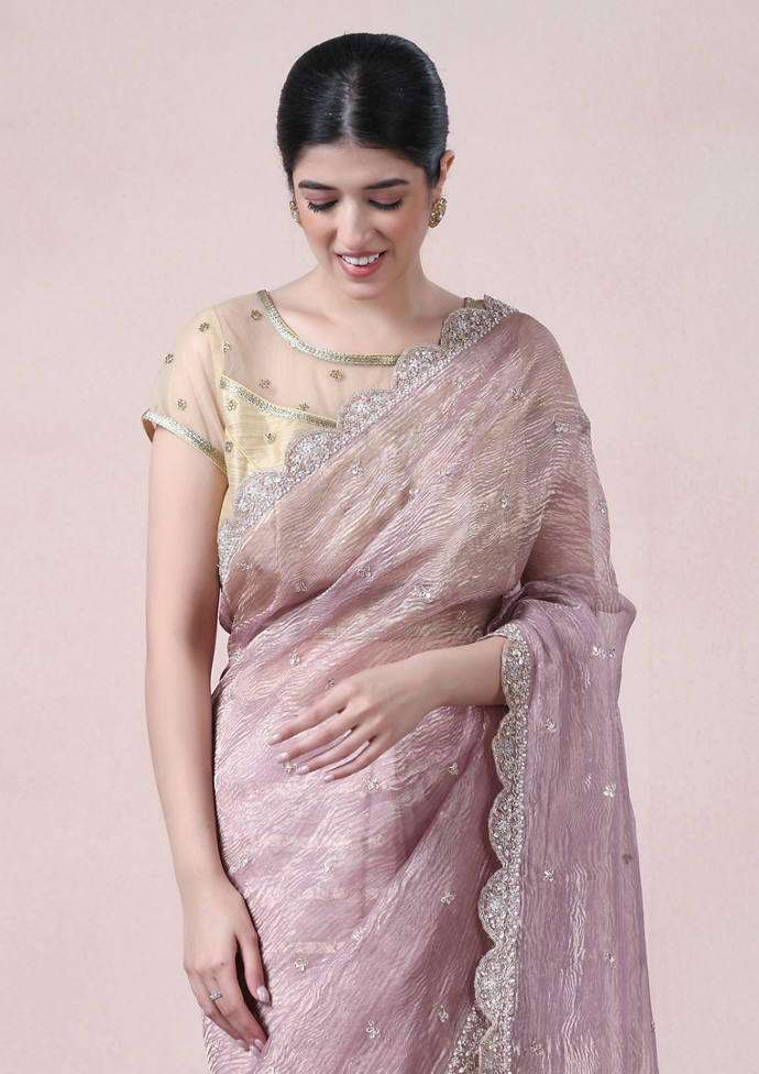 Twamev Women Sheen Purple Tissue Saree