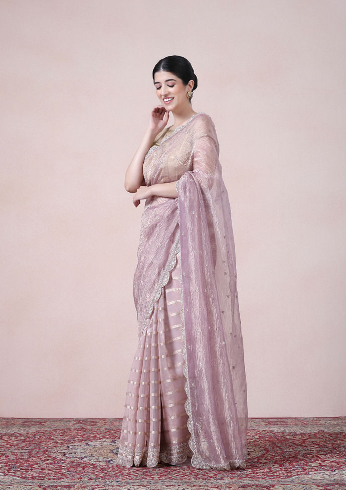 Twamev Women Sheen Purple Tissue Saree