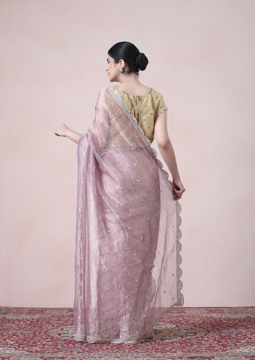 alt message - Twamev Women Sheen Purple Tissue Saree image number 2