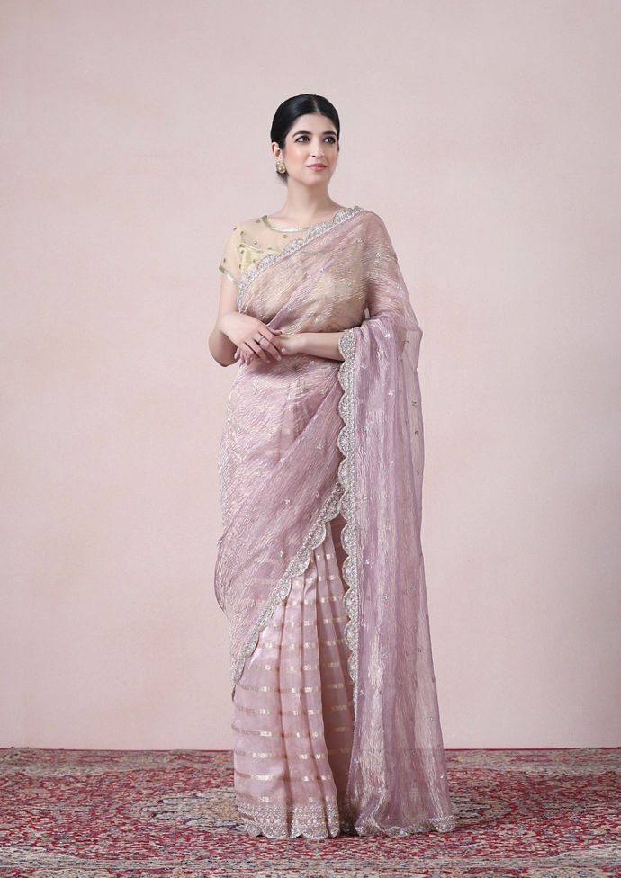 Twamev Women Sheen Purple Tissue Saree