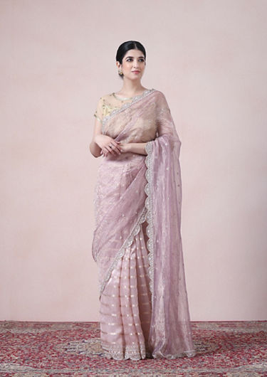 alt message - Twamev Women Sheen Purple Tissue Saree image number 0