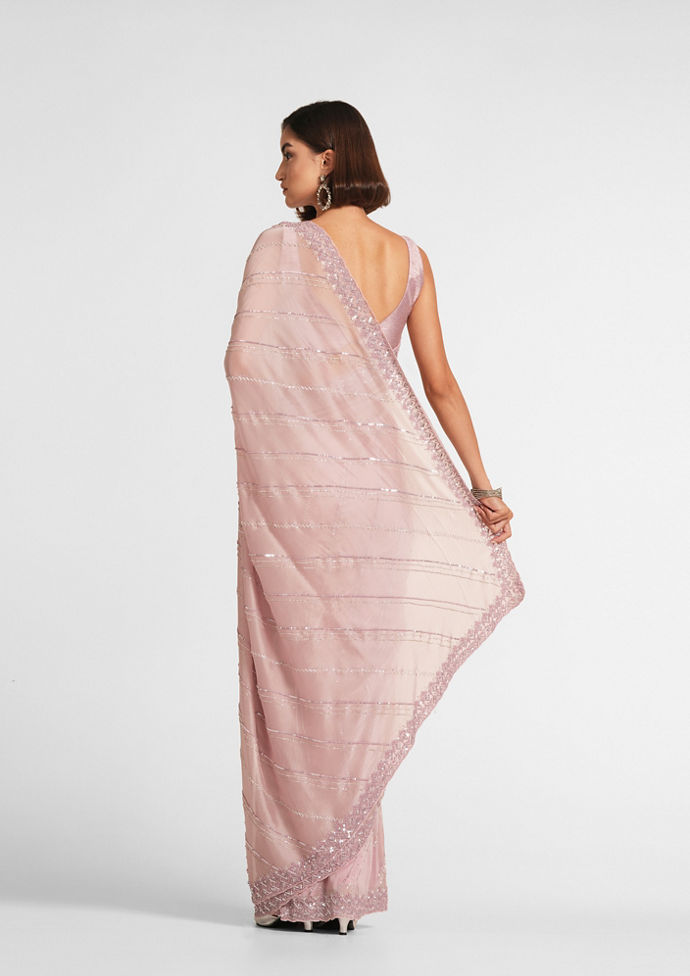 Twamev Women Twilight Blush Organza Saree