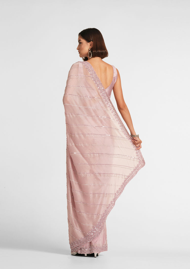 Twamev Women Twilight Blush Organza Saree