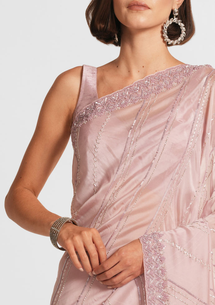 Twamev Women Twilight Blush Organza Saree
