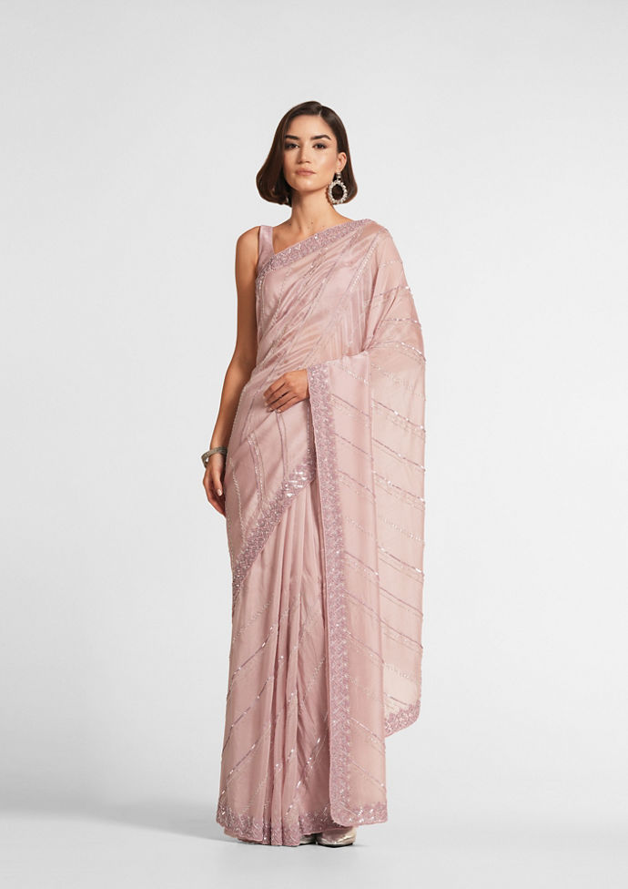Twamev Women Twilight Blush Organza Saree