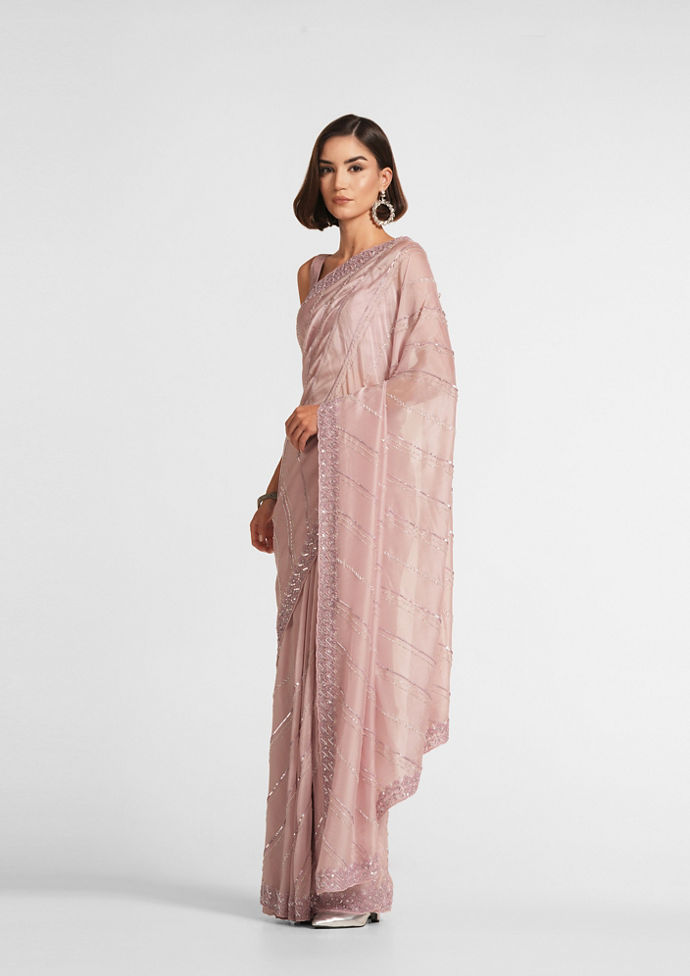 Twamev Women Twilight Blush Organza Saree