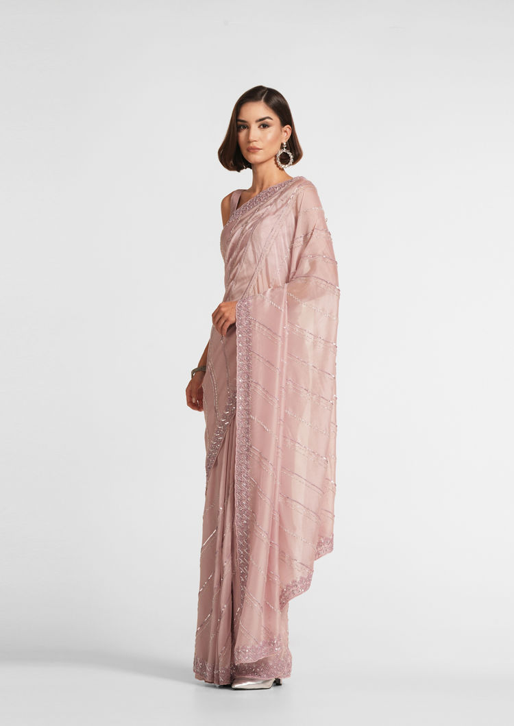 Twamev Women Twilight Blush Organza Saree