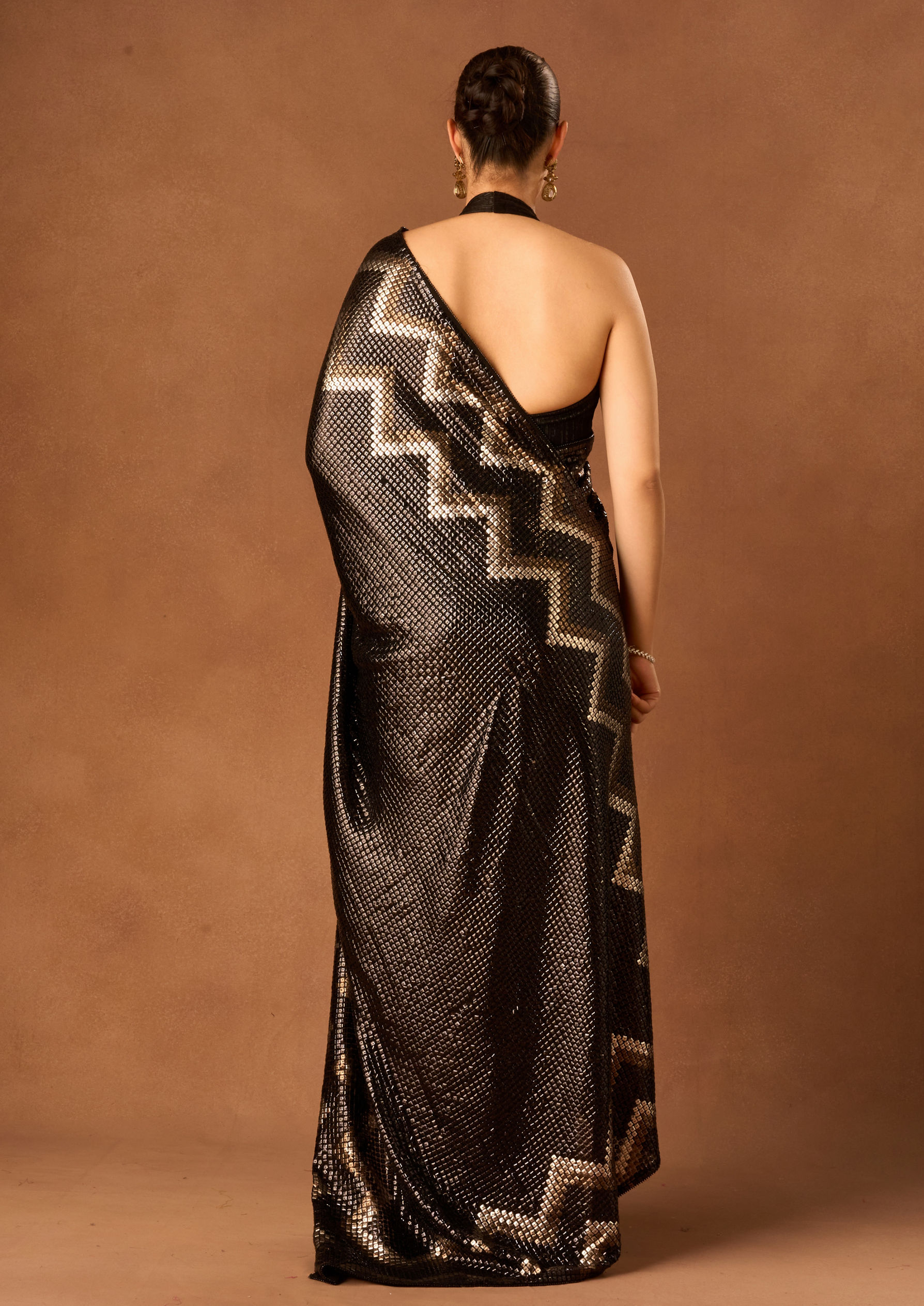 Twamev Women Black Georgette Saree with Sequin Work
