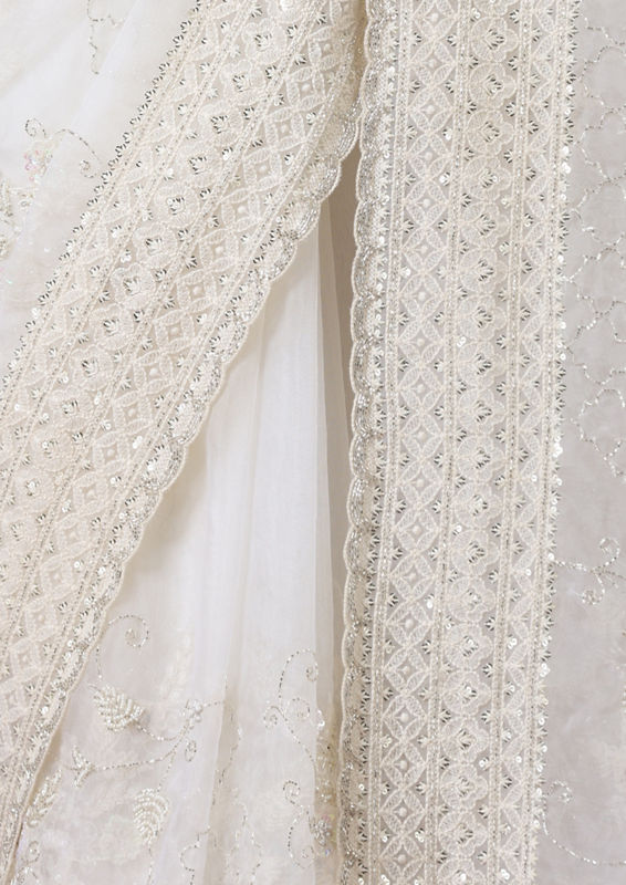 Twamev Women Vision in Cream Organza Saree