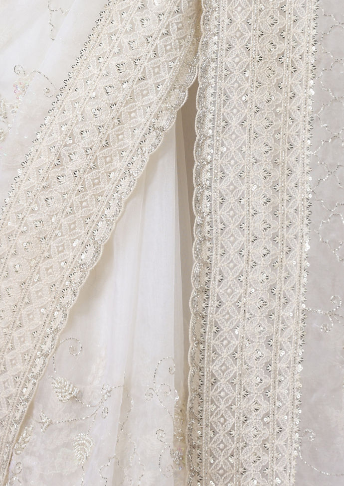 Twamev Women Vision in Cream Organza Saree