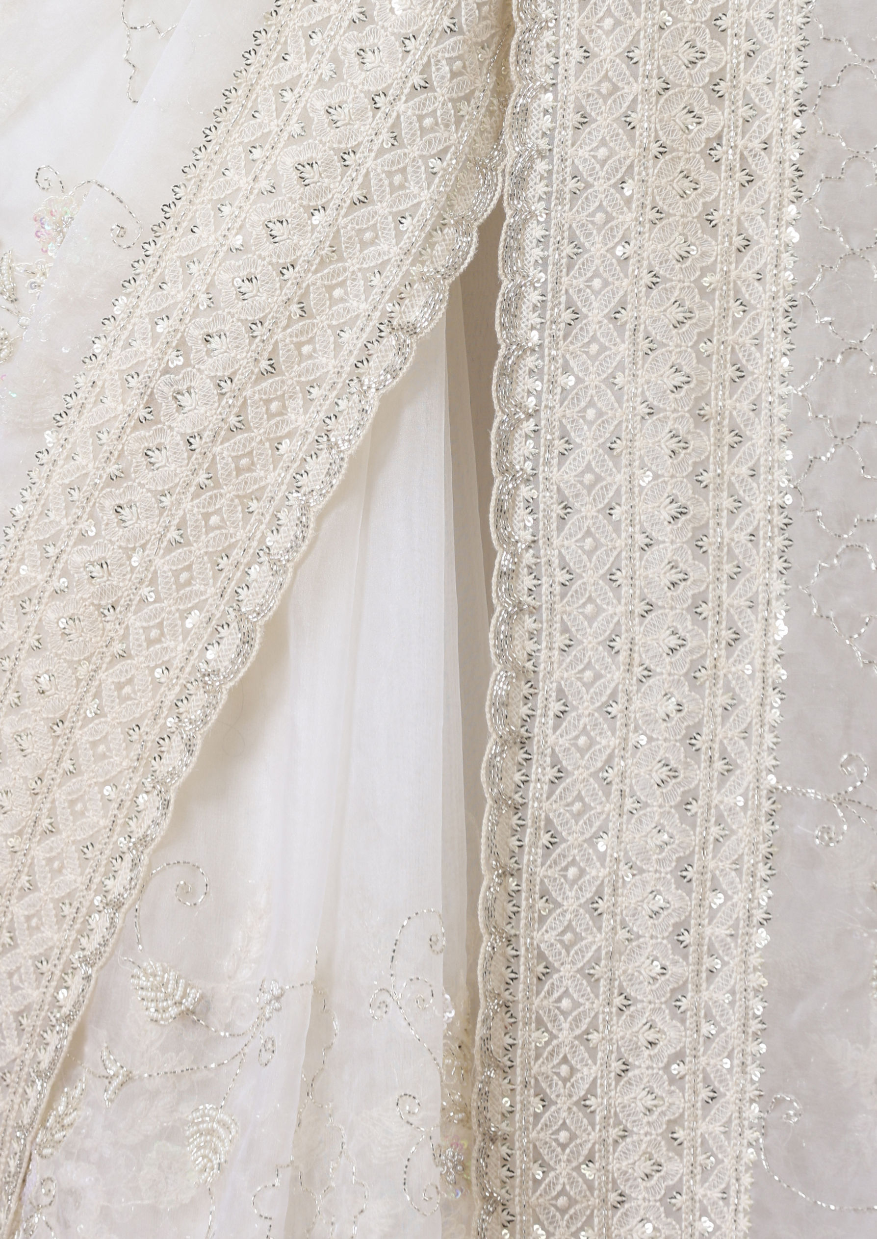 Twamev Women Vision in Cream Organza Saree